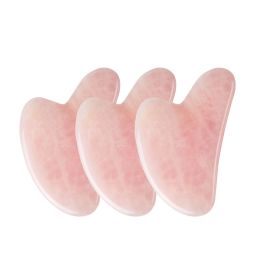 Rose Quartz Gua Sha For Face Massager Skin scraping GuaSha Lifting Natural Jade Massage for Face Gouache Scraper Wrinkle Remover (Color: 3pcs Rose Quartz)