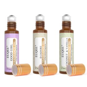 EUQEE 10ml Roll-On Fragrance Oil for Skin Sea Breeze White Musk Coconut & Vanilla Bubble Gum Green Tea Long Lasting Scent (Color: SY5646-I-3pcs, Net Contents: 10ml)