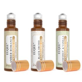 EUQEE 10ml Roll-On Fragrance Oil for Skin Sea Breeze White Musk Coconut & Vanilla Bubble Gum Green Tea Long Lasting Scent (Color: SY5646-G-3pcs, Net Contents: 10ml)