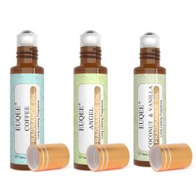 EUQEE 10ml Roll-On Fragrance Oil for Skin Sea Breeze White Musk Coconut & Vanilla Bubble Gum Green Tea Long Lasting Scent (Color: SY5646-F-3pcs, Net Contents: 10ml)