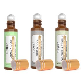 EUQEE 10ml Roll-On Fragrance Oil for Skin Sea Breeze White Musk Coconut & Vanilla Bubble Gum Green Tea Long Lasting Scent (Color: SY5646-H-3pcs, Net Contents: 10ml)