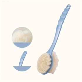 Soft Body Scrubber Shower Exfoliating Scrubs Long Handle Bath Brush Exfoliator Skin Massager Cleaning Brush Bathroom Accessories (Color: SKY BLUE)