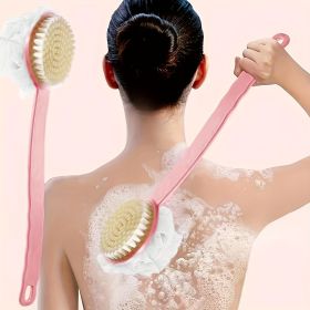 Soft Body Scrubber Shower Exfoliating Scrubs Long Handle Bath Brush Exfoliator Skin Massager Cleaning Brush Bathroom Accessories (Color: Pink)