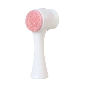 3D Double Silicone Facial Cleansing Brush Manual Massage Facial Brush Soft Bristles Exfoliator Double Sided Face Wash Brush (Color: Pink)