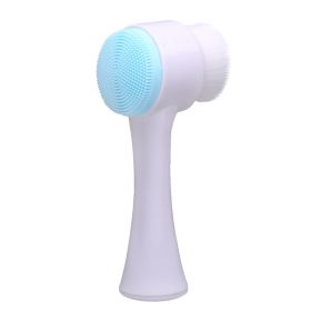 3D Double Silicone Facial Cleansing Brush Manual Massage Facial Brush Soft Bristles Exfoliator Double Sided Face Wash Brush (Color: Blue)