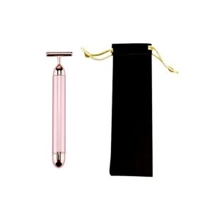24K Gold T Beauty Roller Energy Roller Electric Face-lifting Facial Massage Beauty Tools Waterproof Vibrating Face Care Stick (Color: Rose gold with pouch)