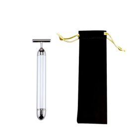 24K Gold T Beauty Roller Energy Roller Electric Face-lifting Facial Massage Beauty Tools Waterproof Vibrating Face Care Stick (Color: Silver with pouch)