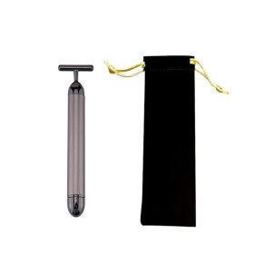 24K Gold T Beauty Roller Energy Roller Electric Face-lifting Facial Massage Beauty Tools Waterproof Vibrating Face Care Stick (Color: Black with pouch)