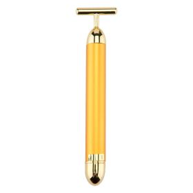 24K Gold T Beauty Roller Energy Roller Electric Face-lifting Facial Massage Beauty Tools Waterproof Vibrating Face Care Stick (Color: Gold)