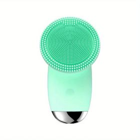 CONESN Electric Facial Cleansing Brush,Silicone Facial Cleansing Brush, Electric Silicone Face Brush, Sonic Facial Cleansing Brush For Makeup Rem (Color: Green, material: ABS+Silicone)