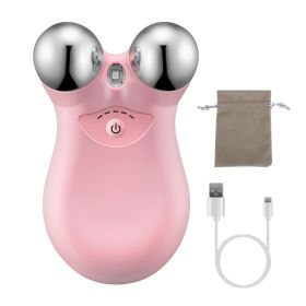 Micro Current Face Massager Rechargeable Face Neck Roller Intelligent Facial Massager with 5 Gears for Skin Tightening Skin Lifting Wrinkle Reduc (Color: Pink)